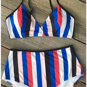 Cupshe brand high waist bikini vertical stripes